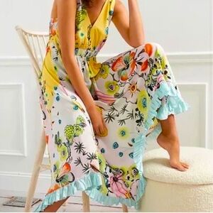 Anthropologie Floral Sleeveless Dress with Ruffle Trim in XSmall